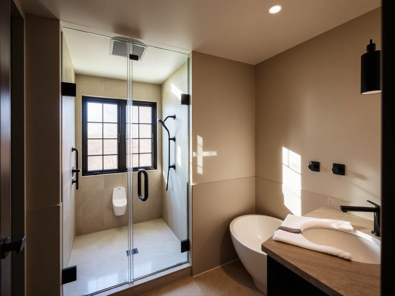 Travertine Shower Suite — Newport Beach, Orange County